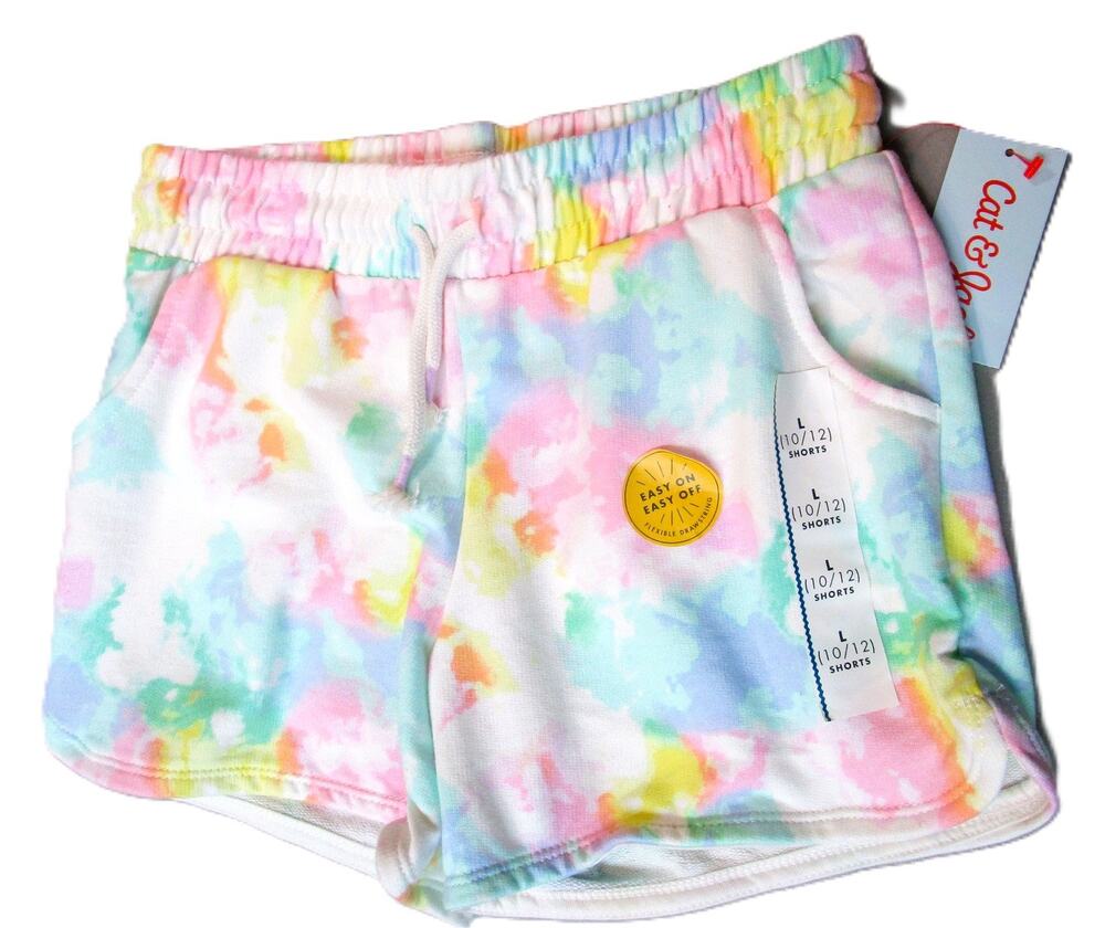 Cat & Jack Girl's Watercolor Tie-Dye Shorts Size Large (10/12) Summer Rainbow